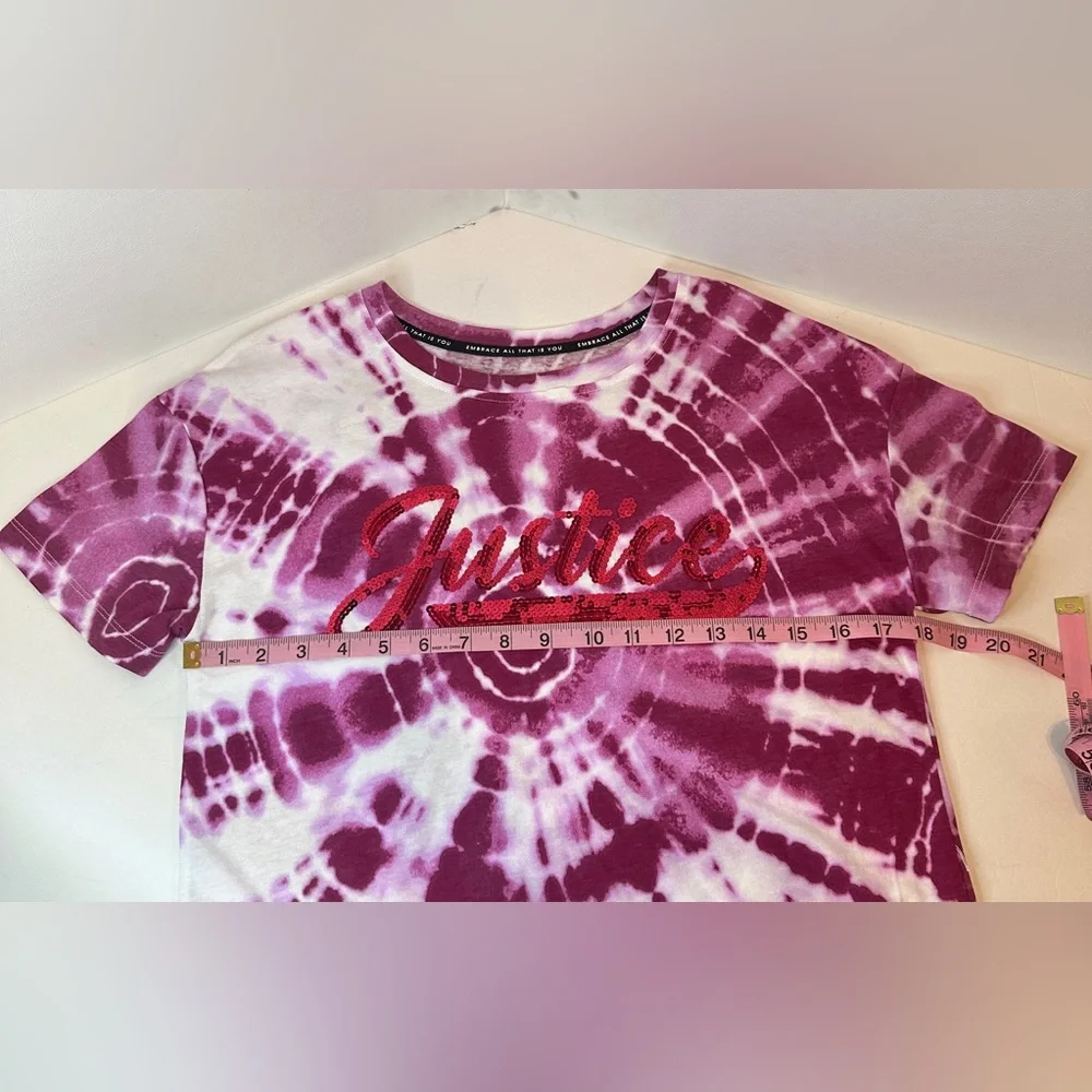 Girls JUSTICE Pink Sequin Graphic Tie Dye Short Sleeve T Shirt Size Large